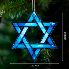 Ceramic ornament with stained glass effect featuring Star of David