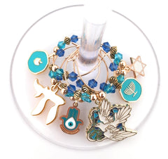 Hanukkah wine charms 6 pack with Judaica symbols