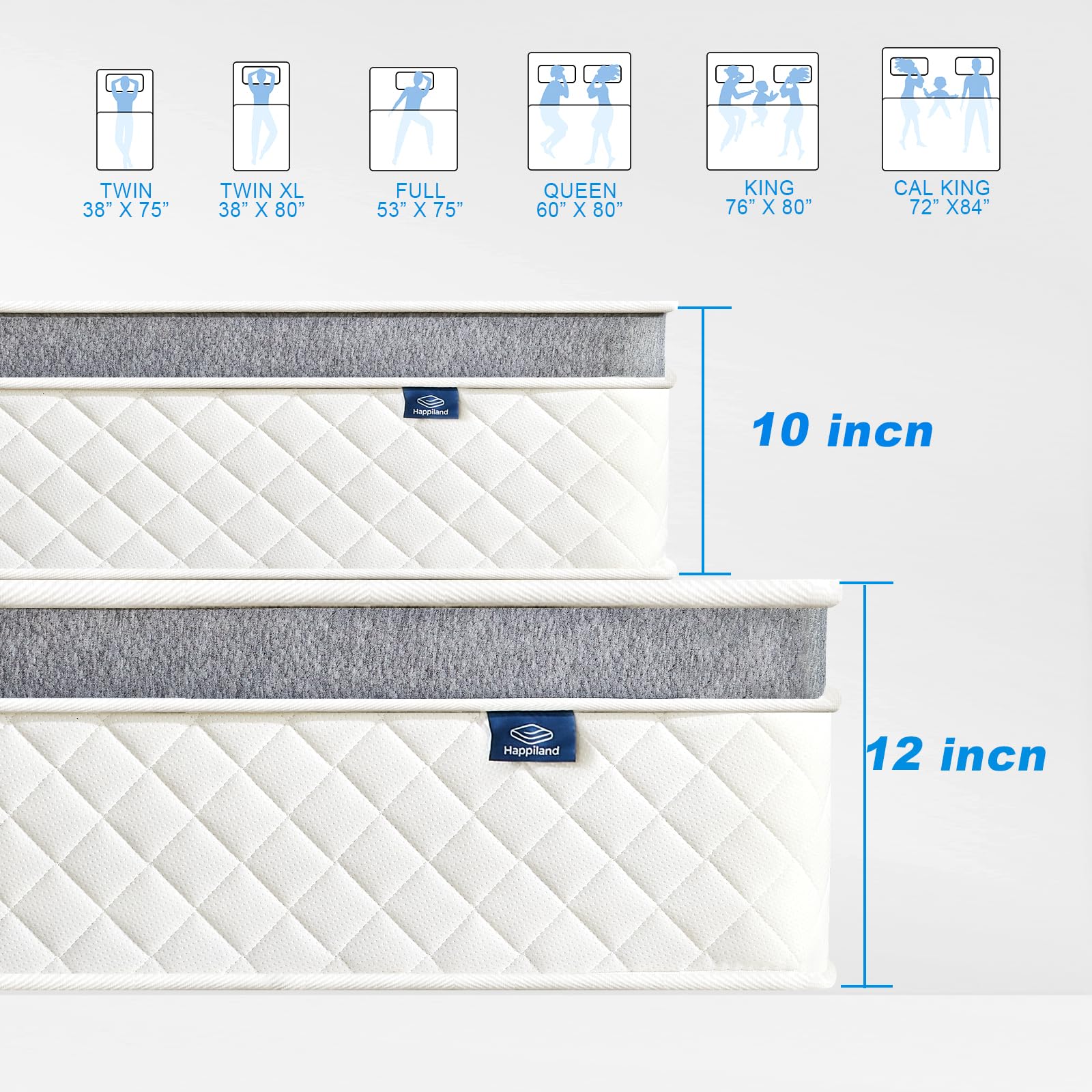 Happiland 10 inch hybrid memory foam mattress in a box
