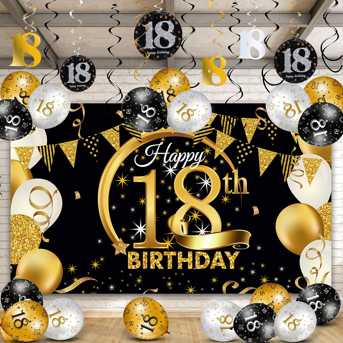 Happy 18th Birthday decorations kit backdrop banner 185x110 cm
