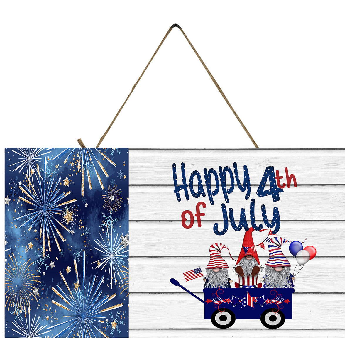 Happy 4th of July Gnome Wagon handmade wood sign 5x10 inch