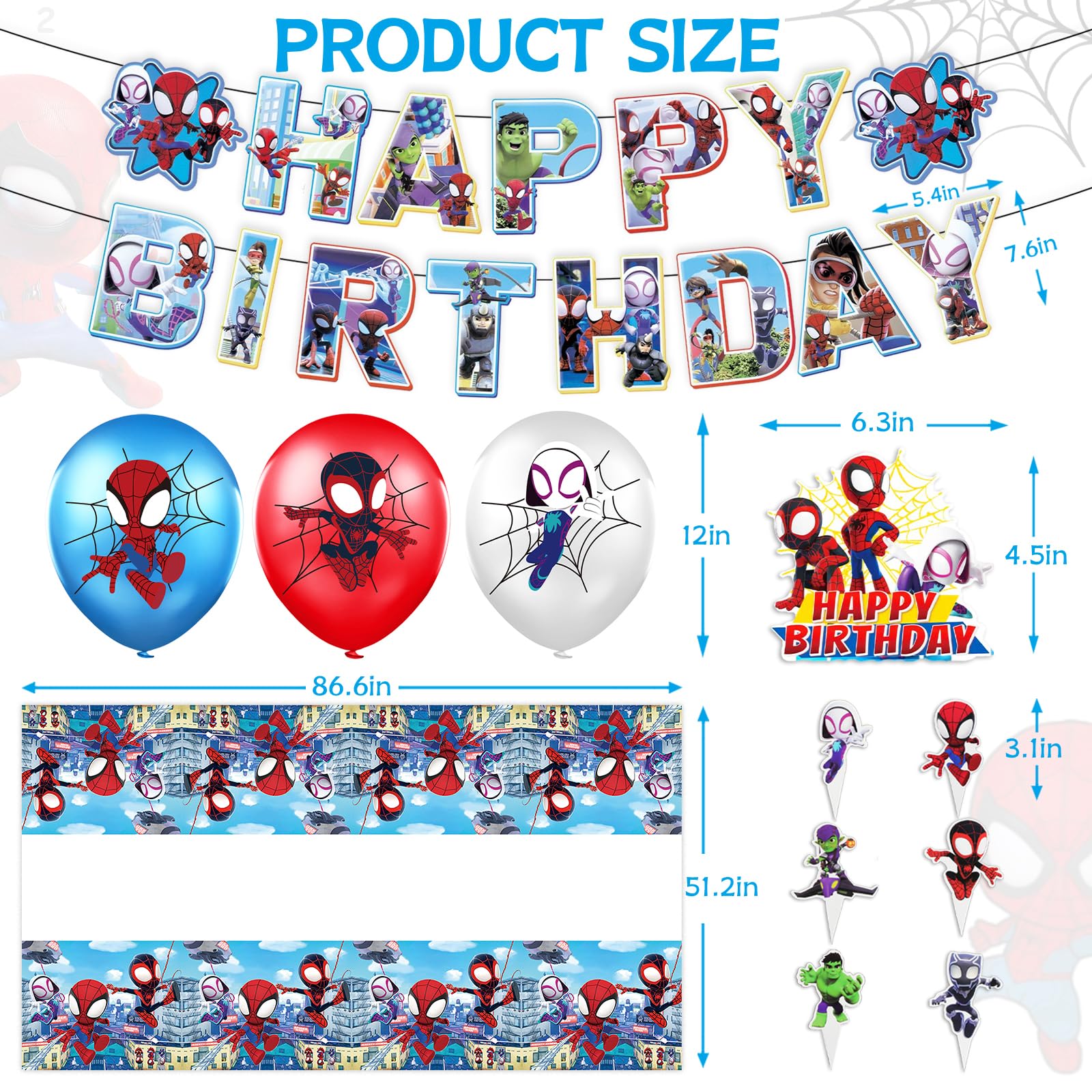 Happy Birthday banner included in Spider Birthday Party Supplies set