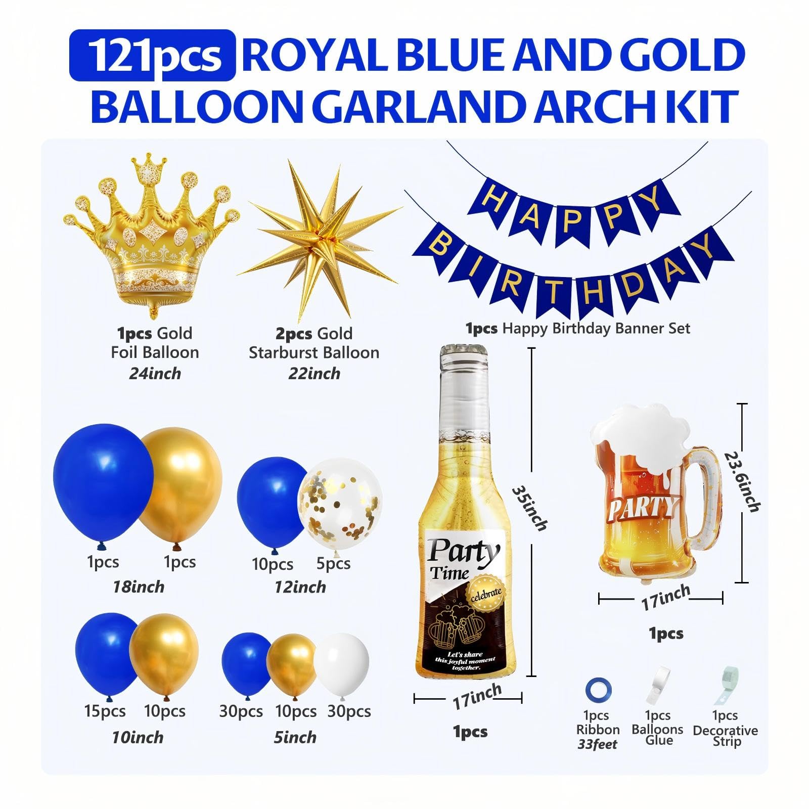Happy Birthday banner and foil balloons included