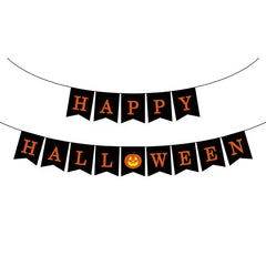 Happy Halloween Banner cardstock bunting with black letters and pumpkin sign