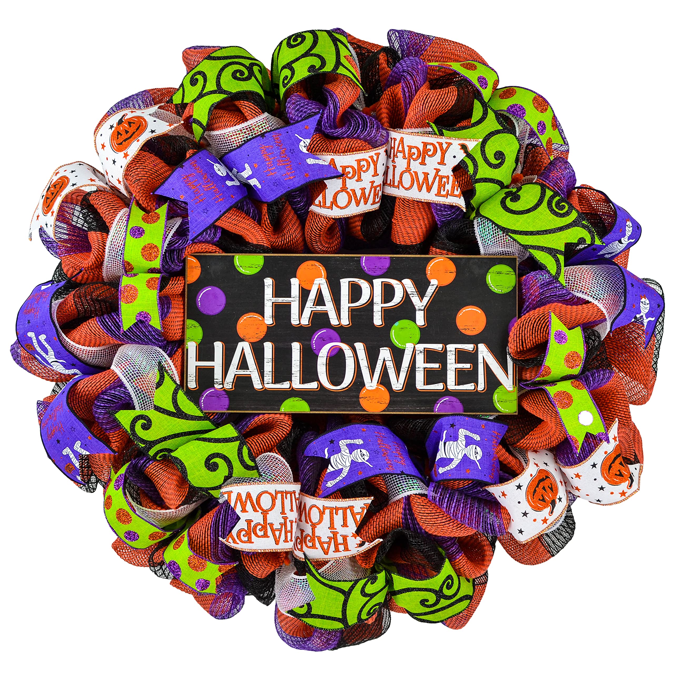 Happy Halloween Door Wreaths mesh outdoor front door wreath colors close up