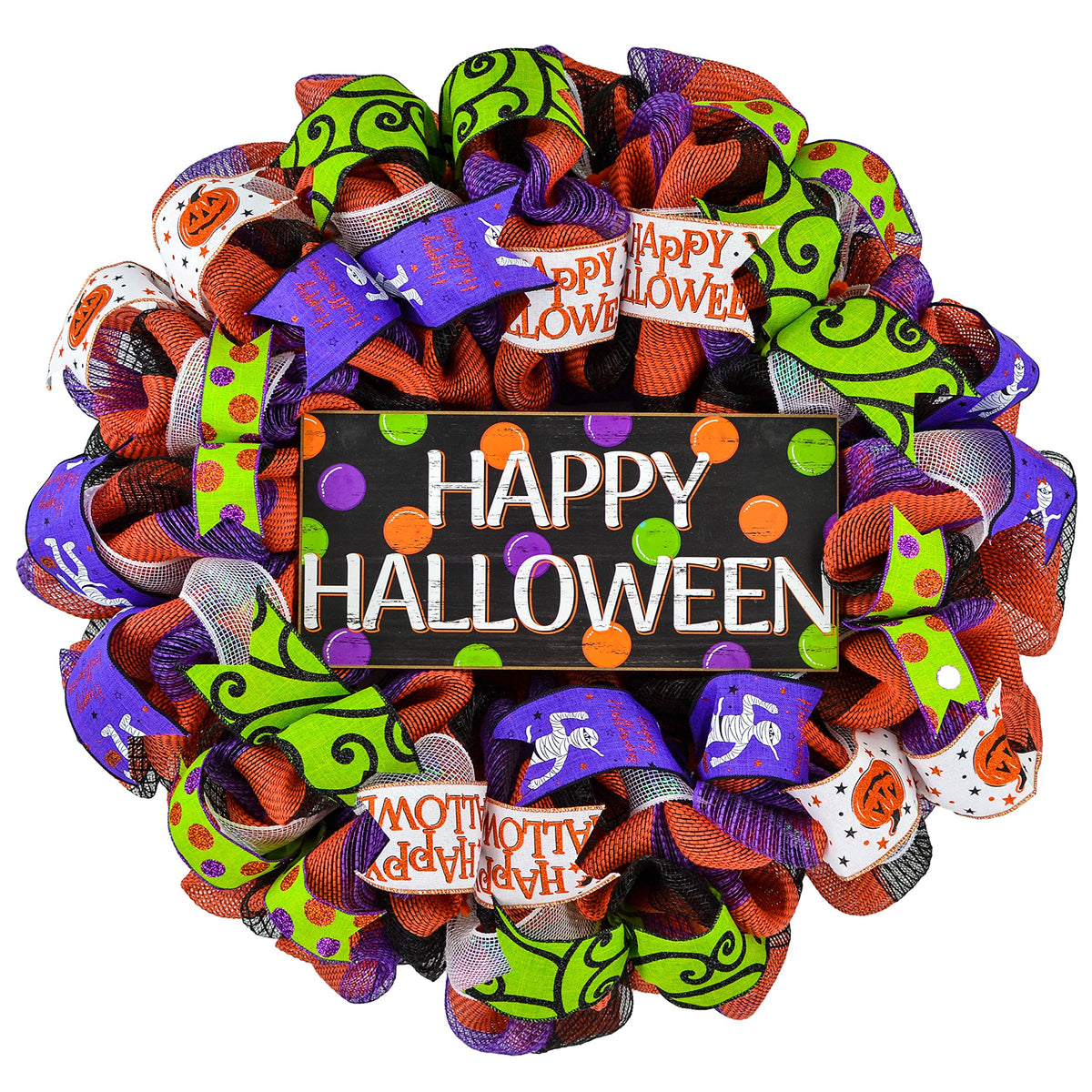 Happy Halloween Door Wreaths mesh outdoor front door wreath colors close up