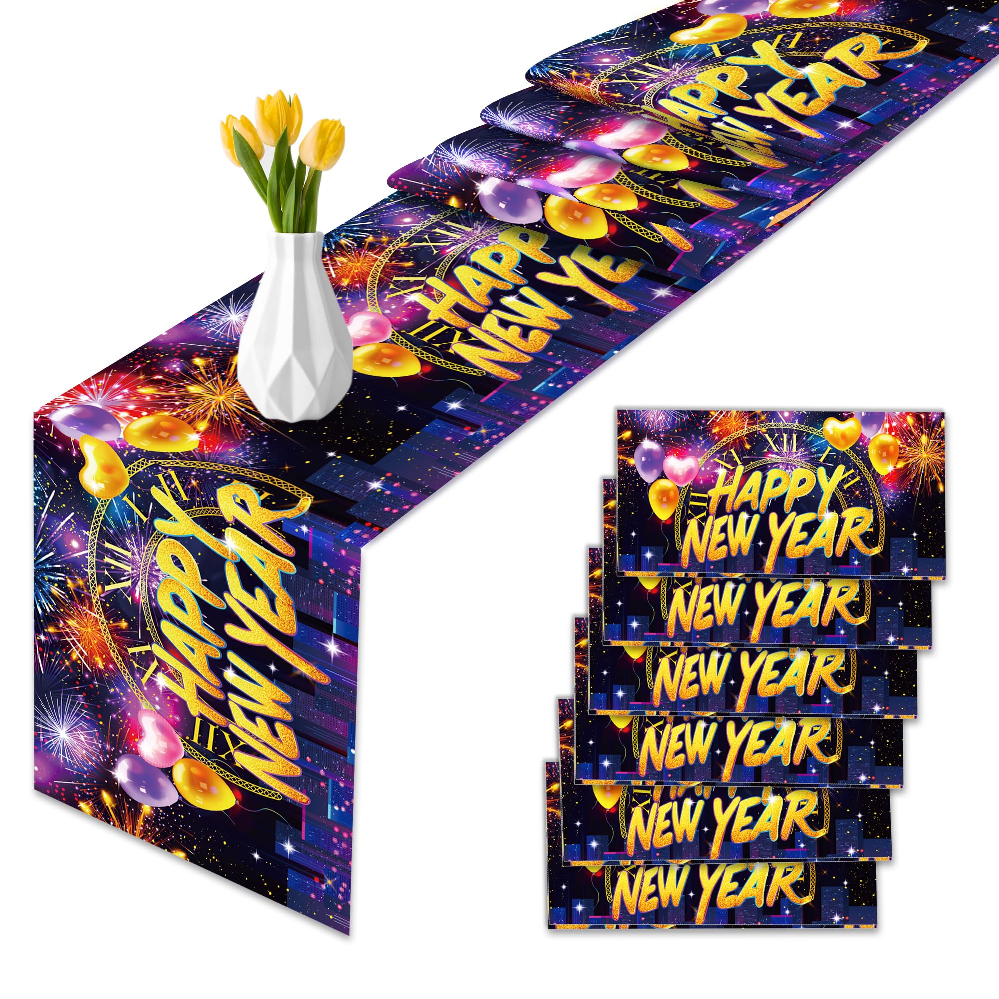 Happy New Year 2026 table runner fireworks design 14x108