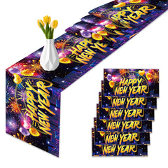 Happy New Year 2026 table runner fireworks design 14x108