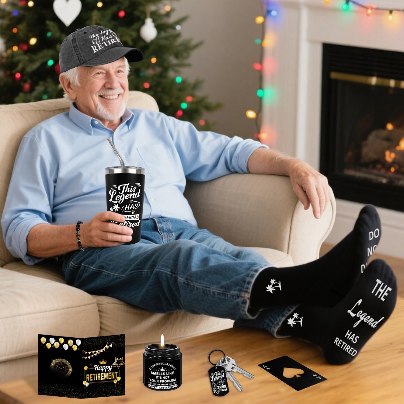 Calming scented candle included in retirement gift set