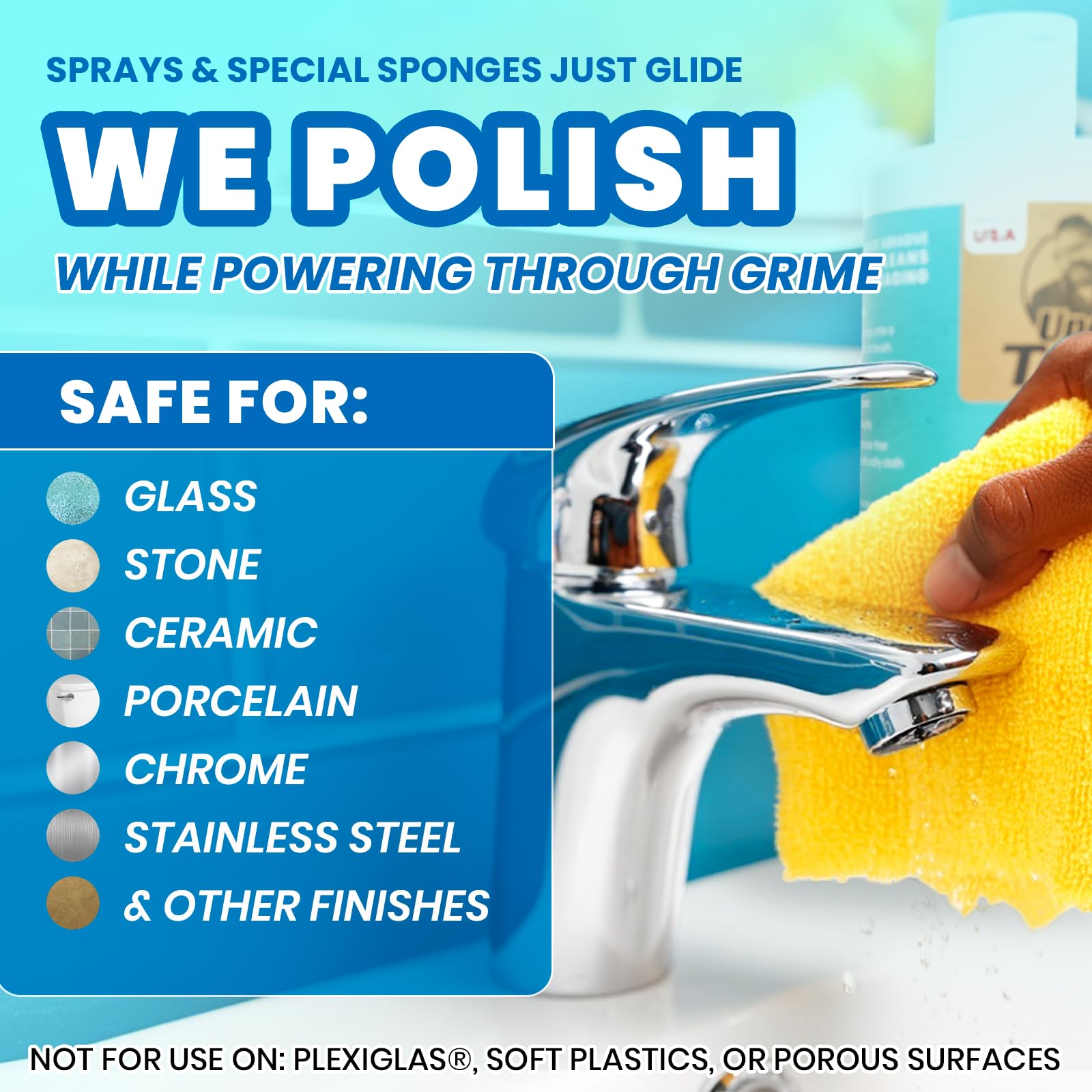 Heavy duty bathroom cleaner safe on glass and chrome surfaces