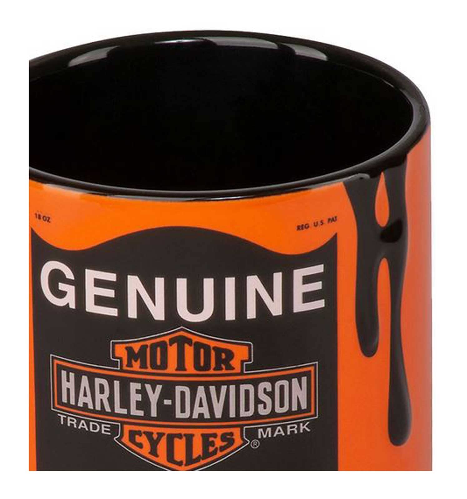 18 oz Harley-Davidson ceramic mug with orange exterior and black interior