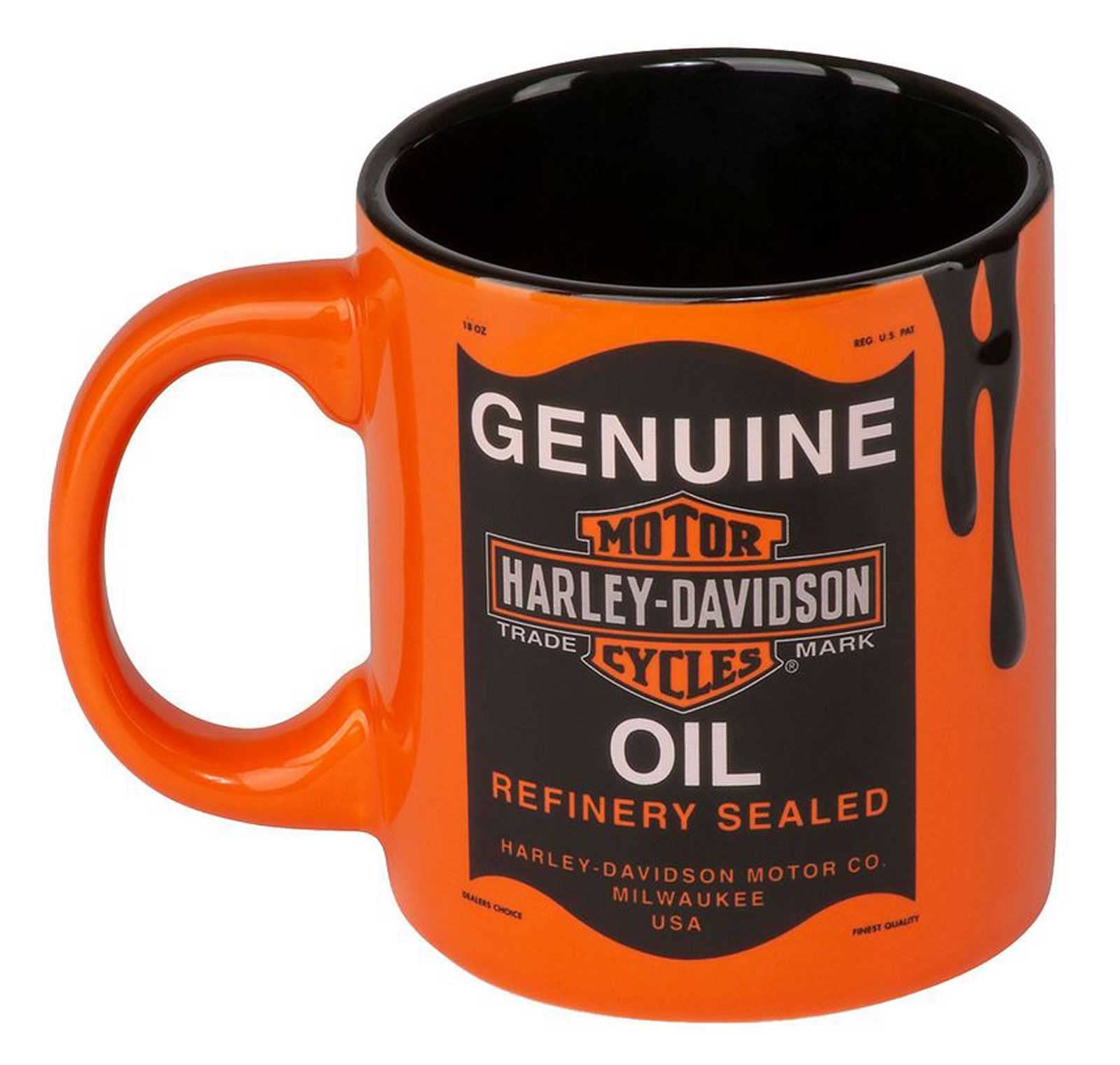 Harley-Davidson oil can mug with Bar Shield logo on both sides