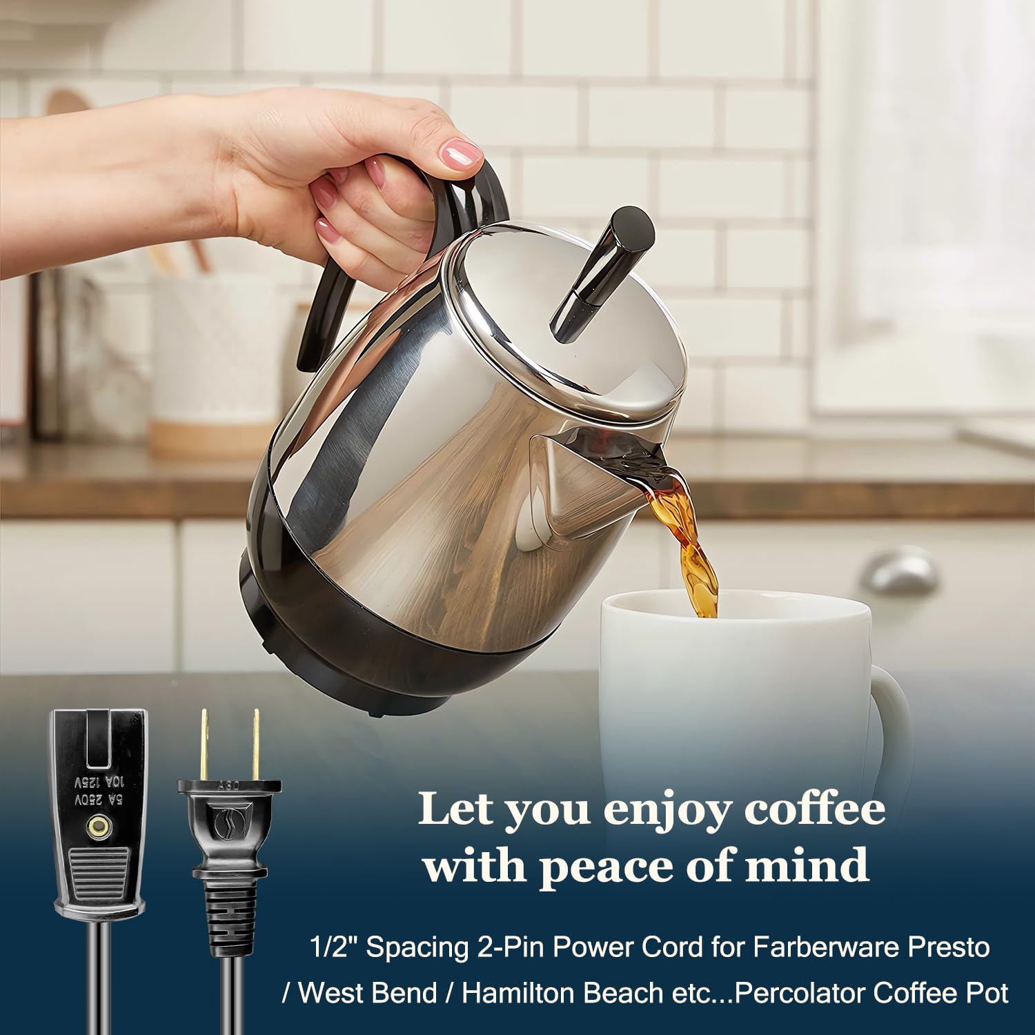HASMX replacement cord 3ft for Farberware percolator 2-prong