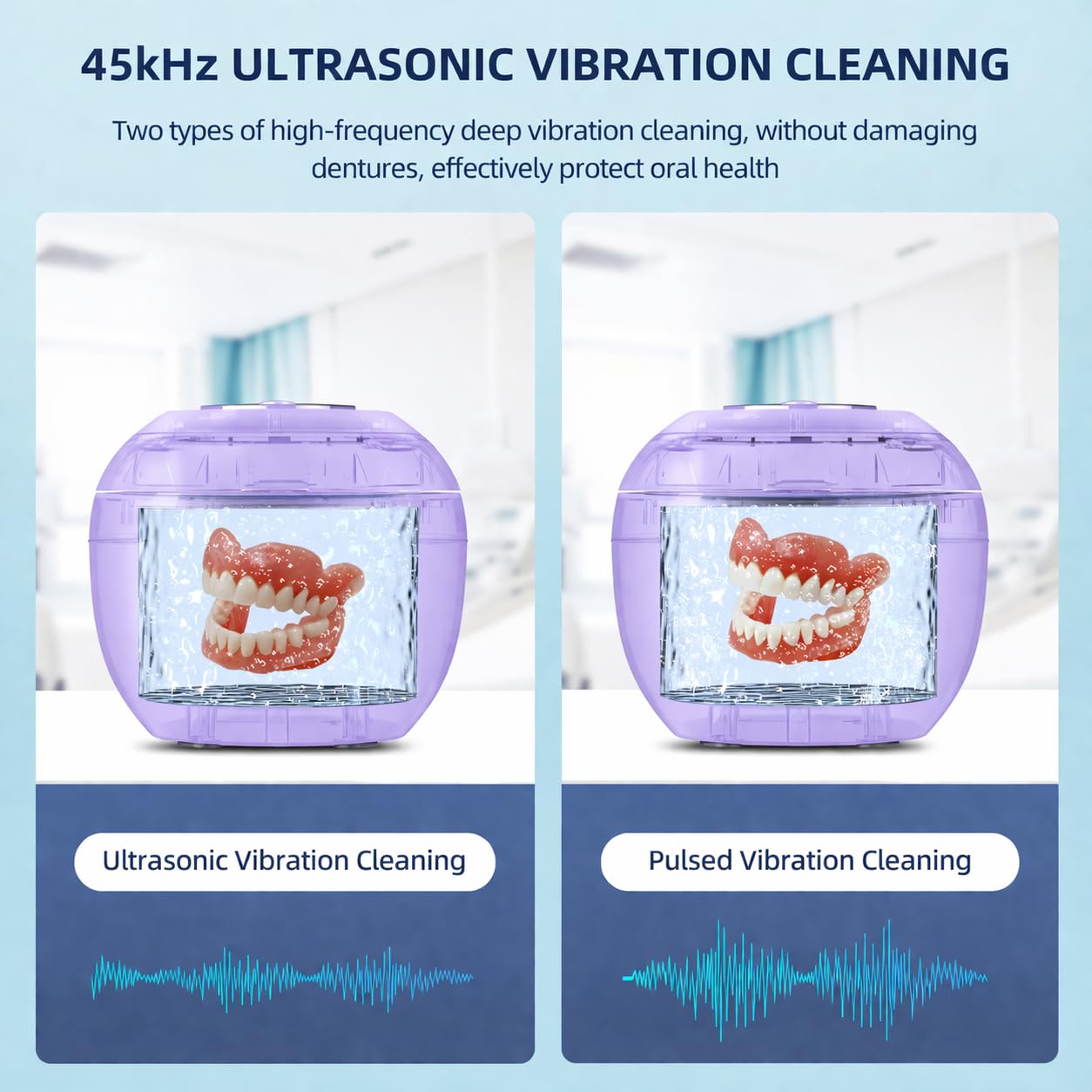 45kHz ultrasonic cleaning for retainers and dentures