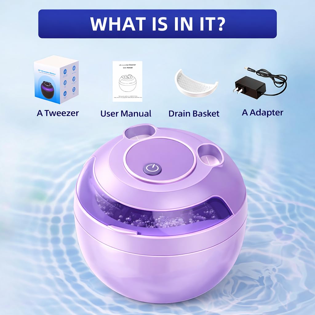 Purple housing ultrasonic cleaner for toothbrush heads