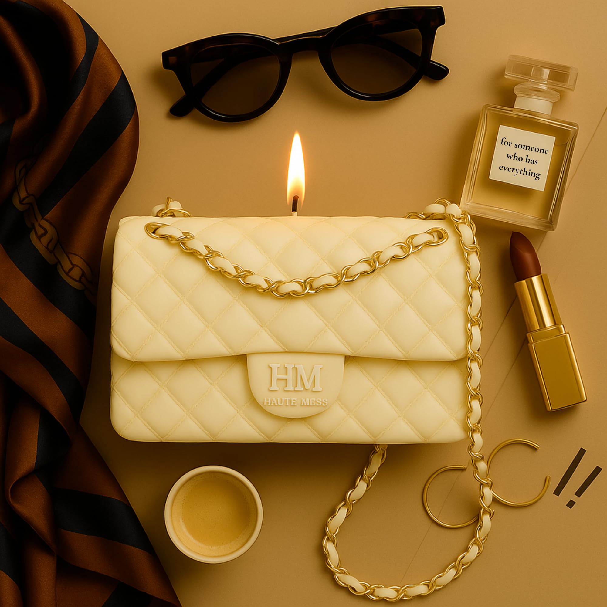 Gift box packaging for Haute Mess handbag candle