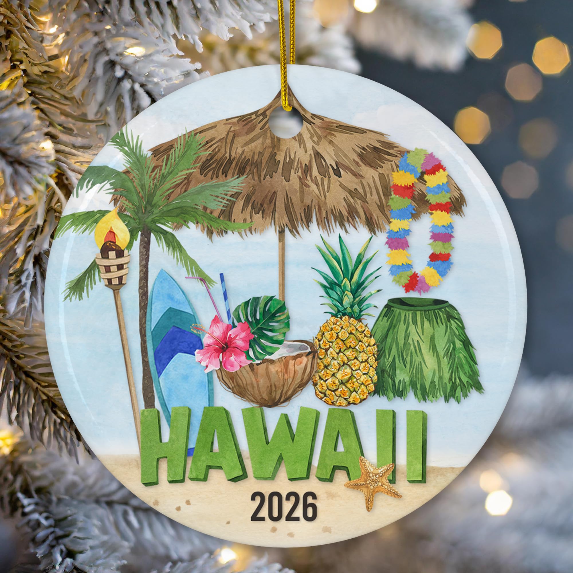 Front print Hawaii ornament tropical drink hibiscus pineapple lei design 3 inch ceramic