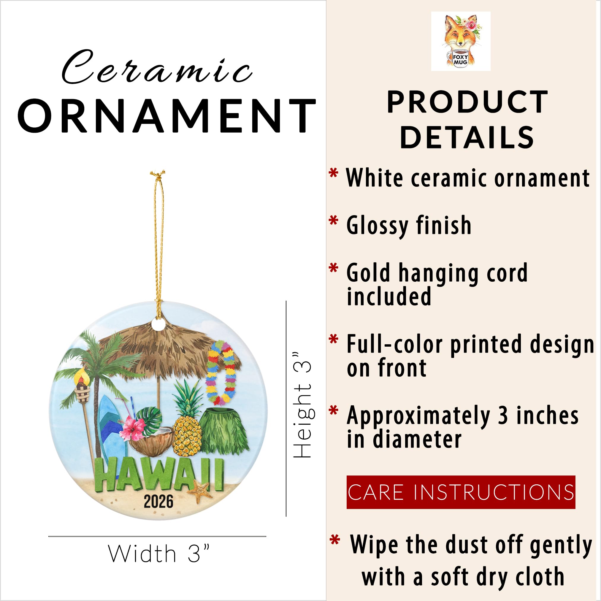 Hawaii destination collage ornament Hawaii text 2026 printed front view