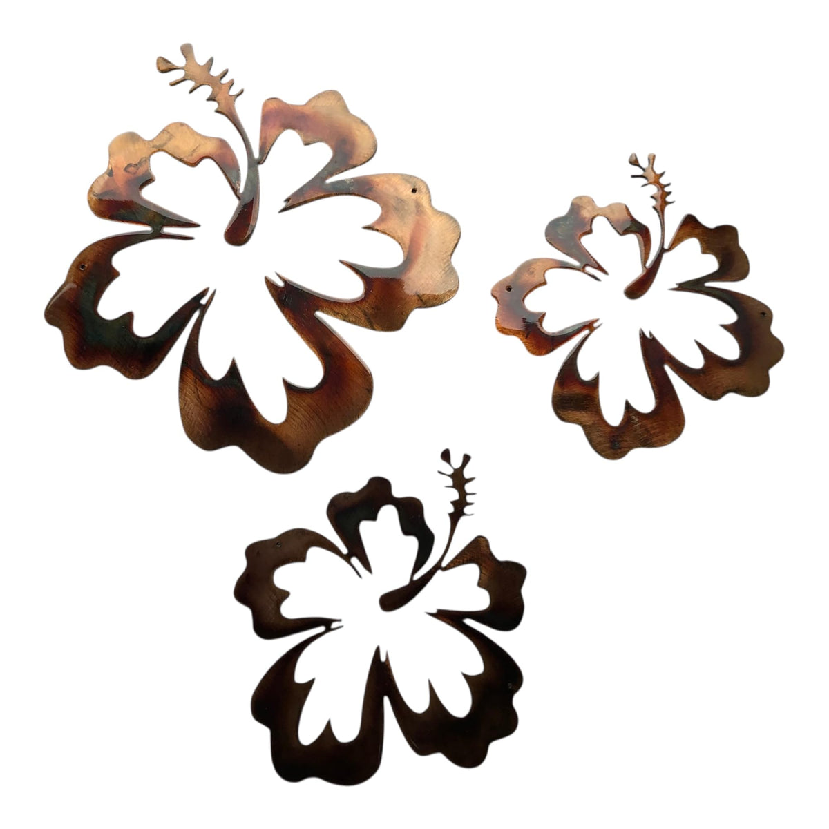 Hawaiian Hibiscus Trio metal wall art large size 9x8 inches