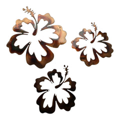 Hawaiian Hibiscus Trio metal wall art large size 9x8 inches