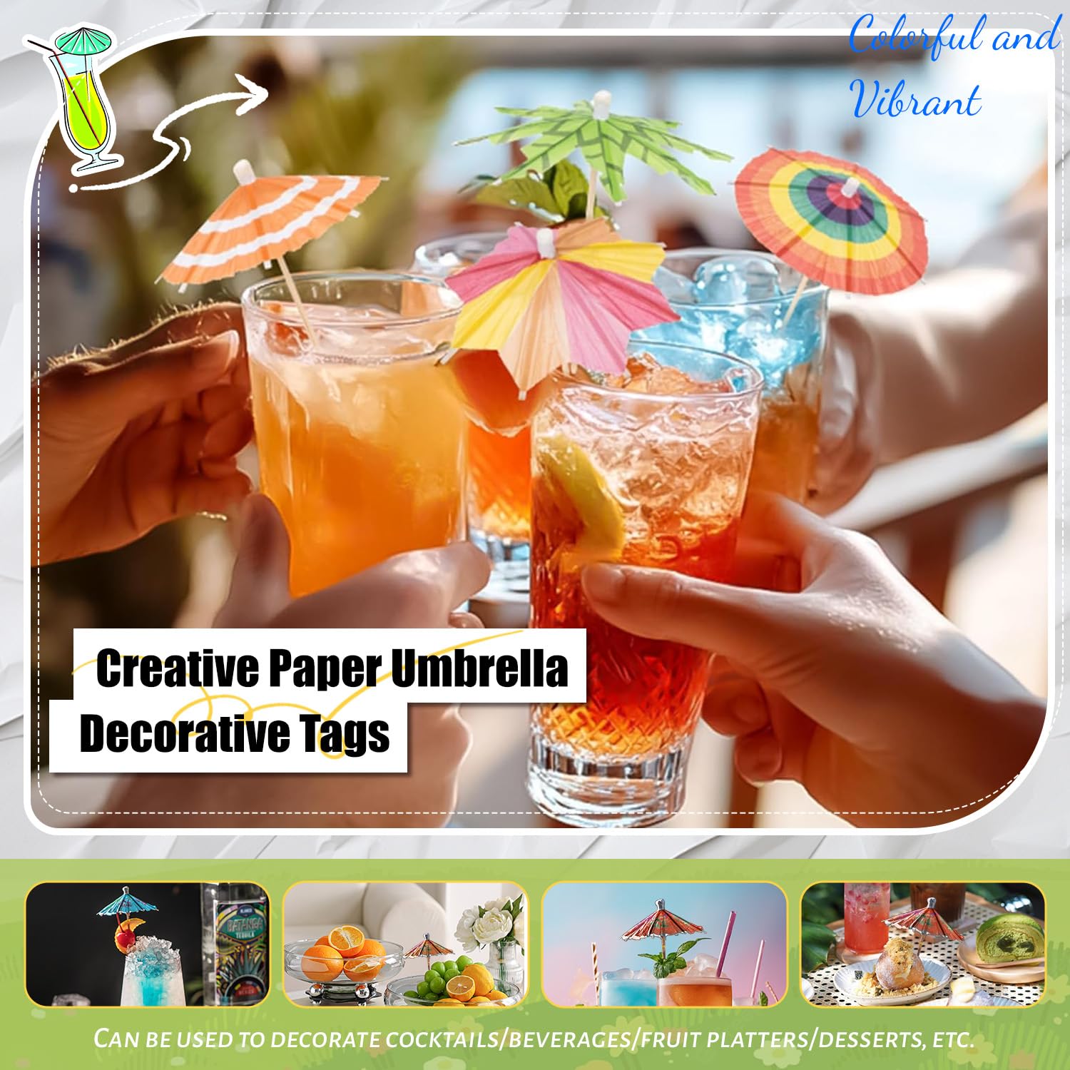 Hawaiian party umbrella decorations suitable for cocktails and desserts
