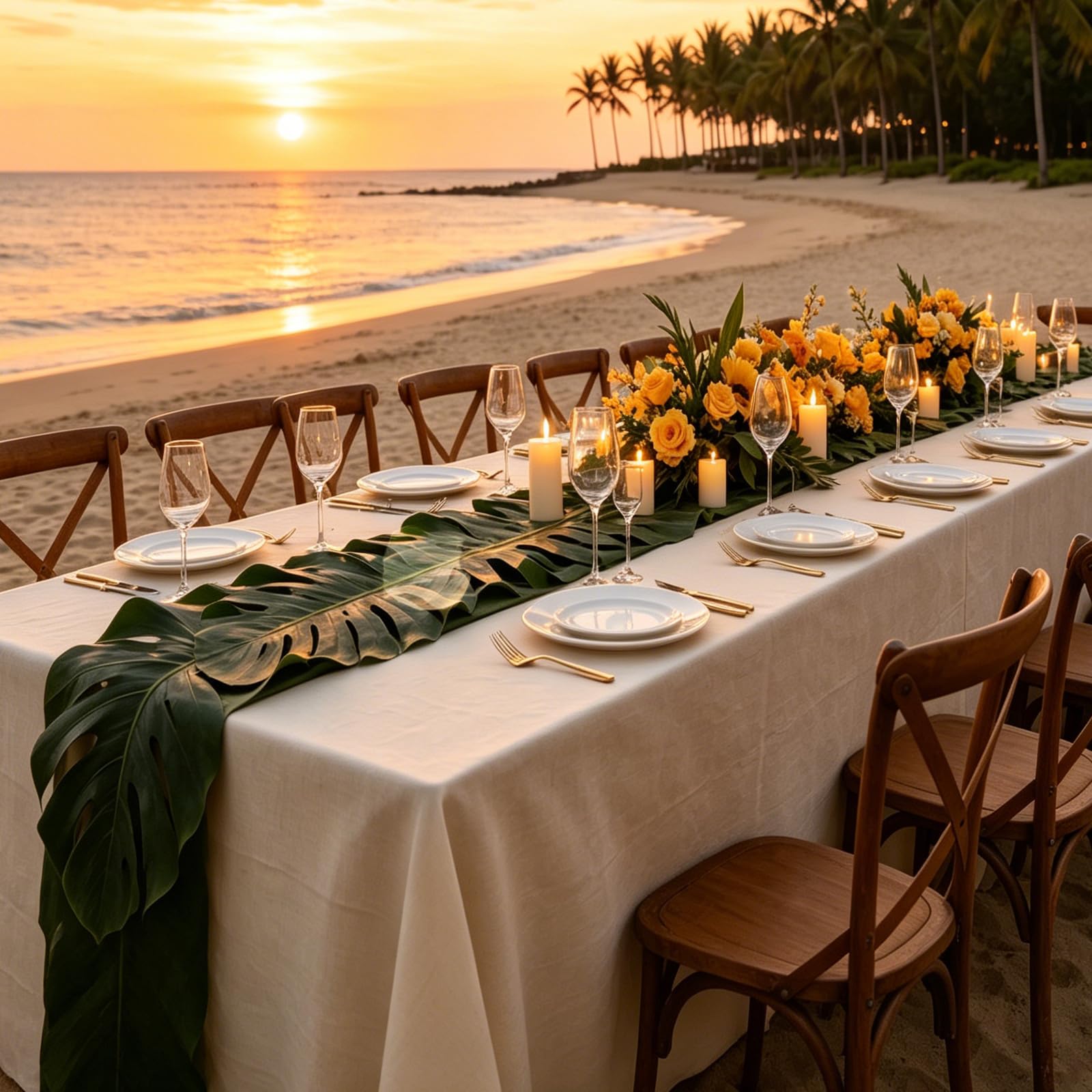 Hawaiian themed party table runner setup