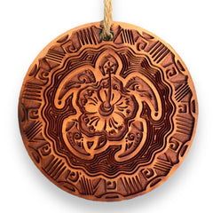 Laser engraved deep engraving cedar ornament close up