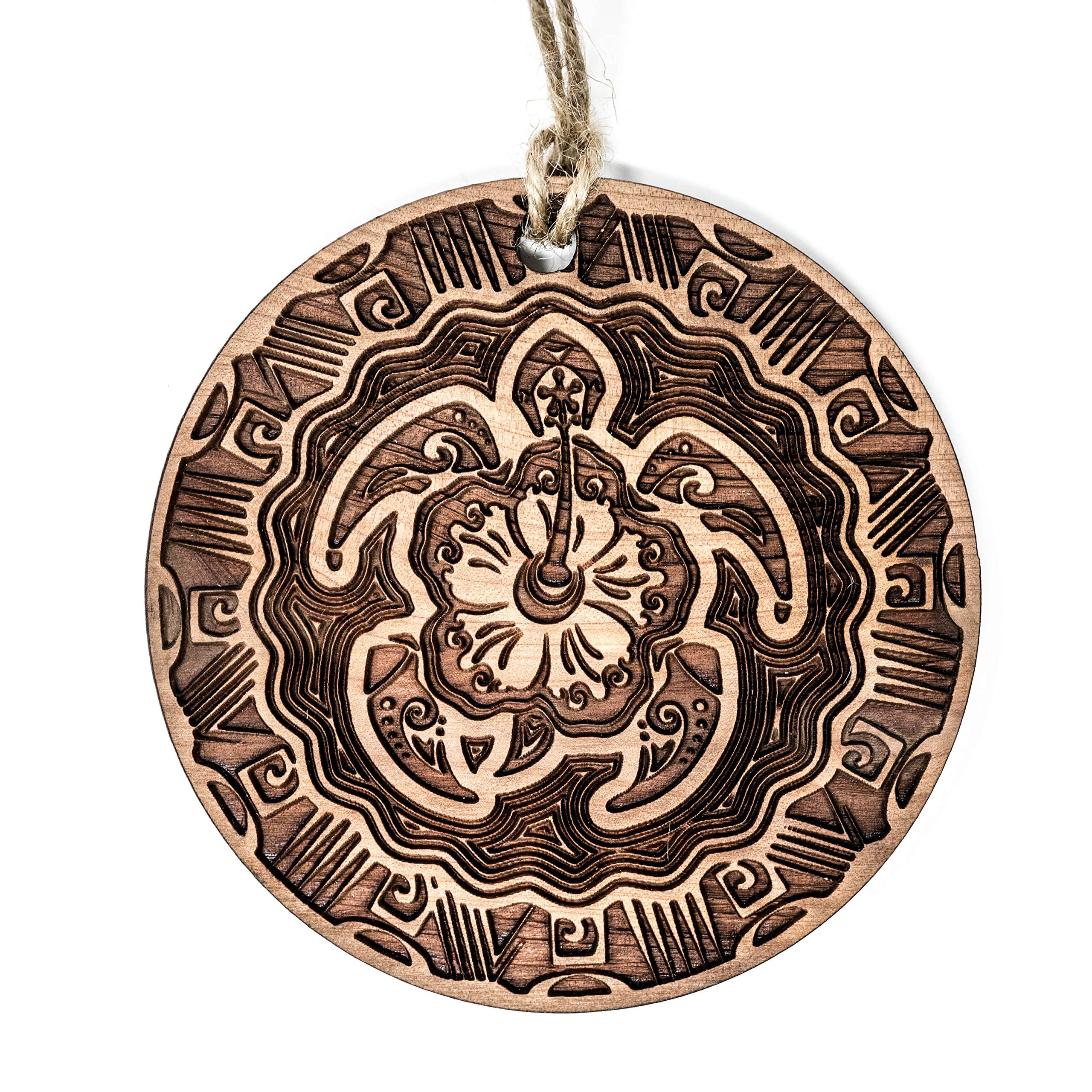 Hawaiian Turtle raw cedar ornament 3x3in front view
