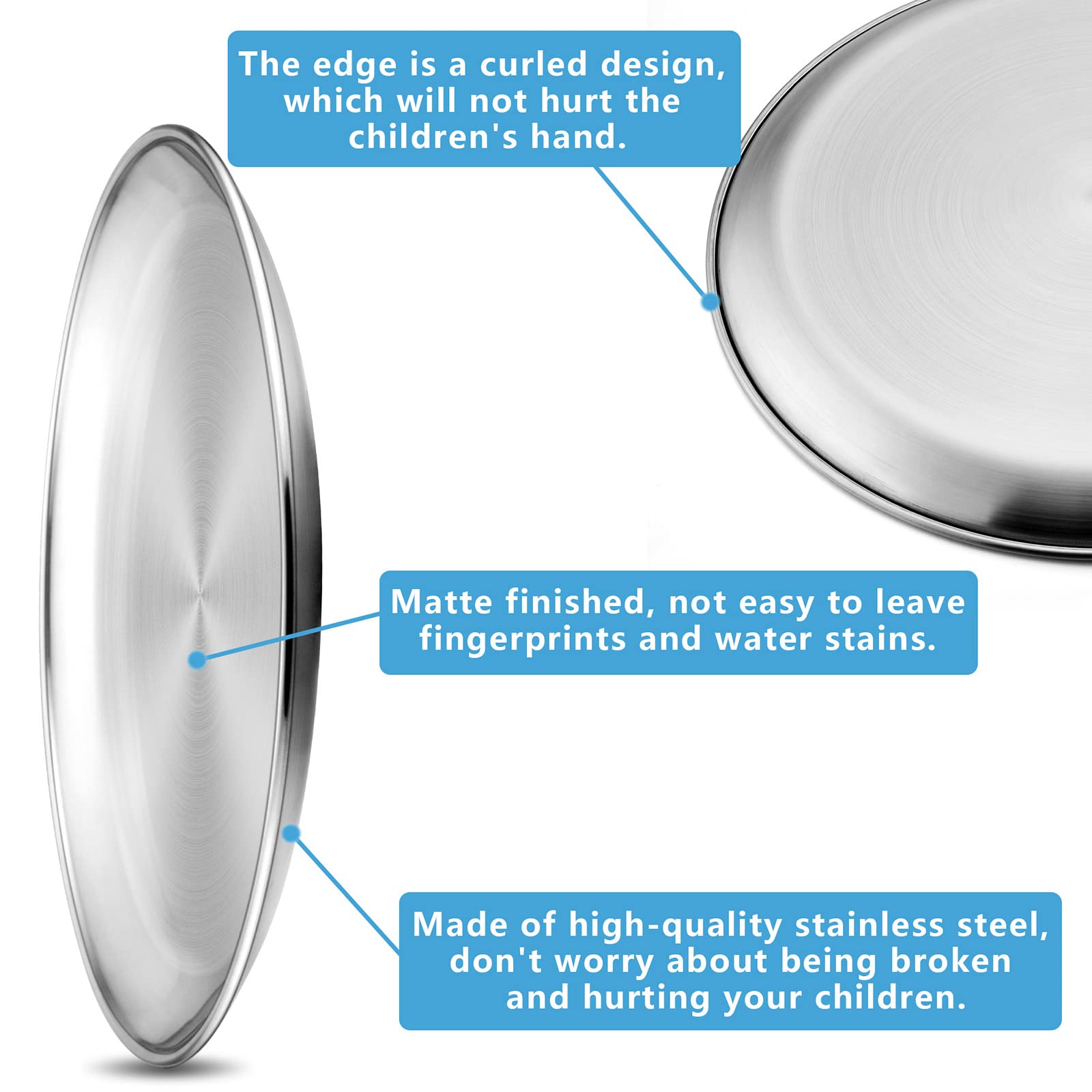 Smooth edged metal plates for children meals 304 stainless