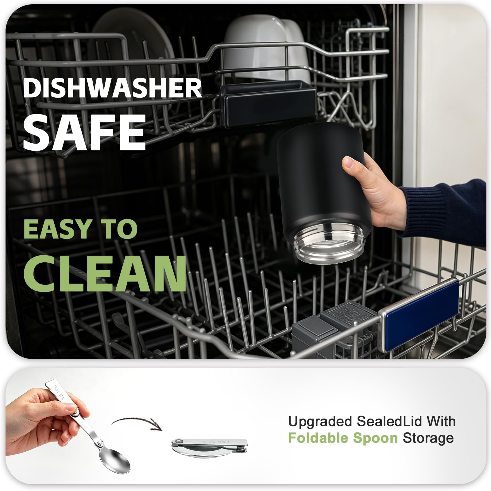HAWEEK 2-in-1 insulated jar with folding spoon