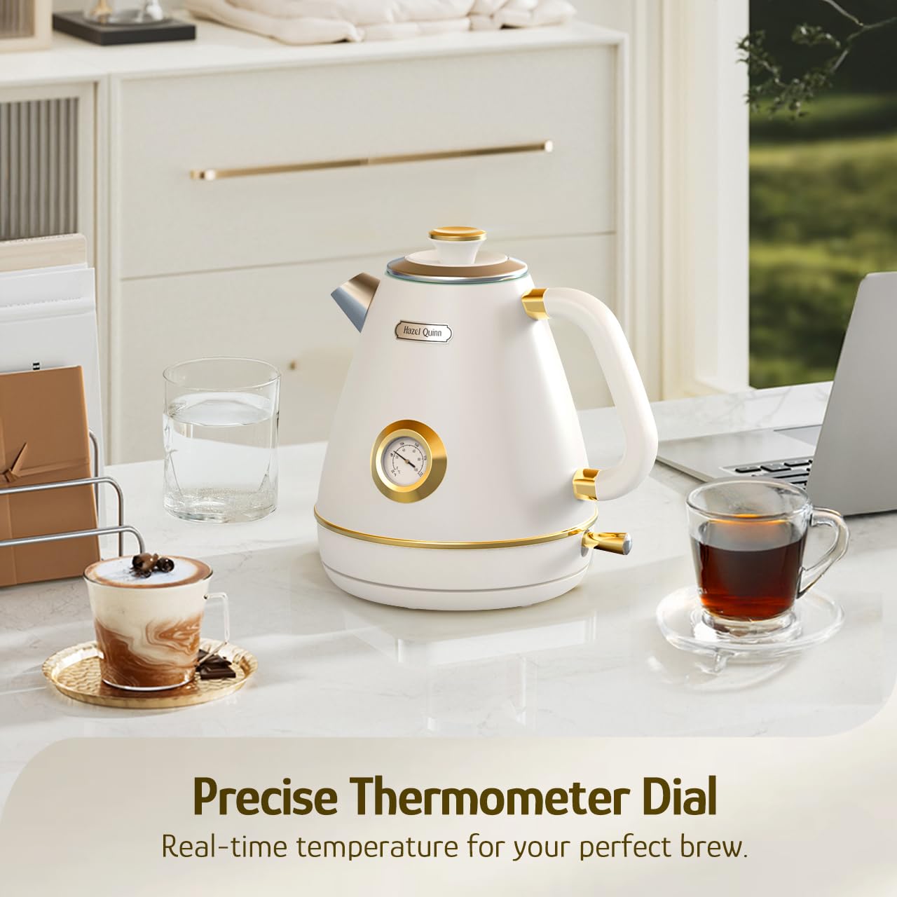 Pearl White Hazel Quinn Retro Electric Kettle cordless base