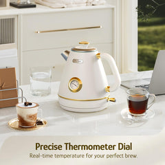 Pearl White Hazel Quinn Retro Electric Kettle cordless base