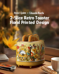 2-Slice retro toaster with 6 browning levels and floral accents