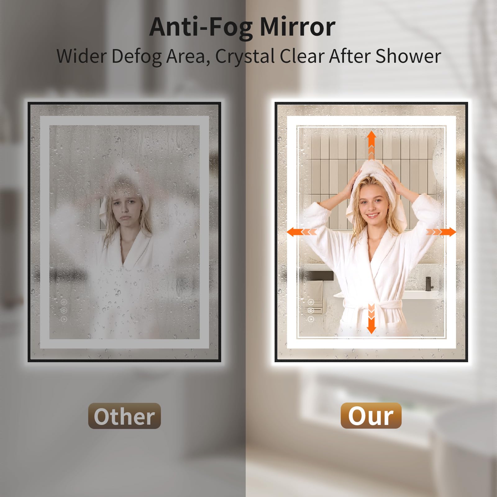 HD tempered glass LED mirror