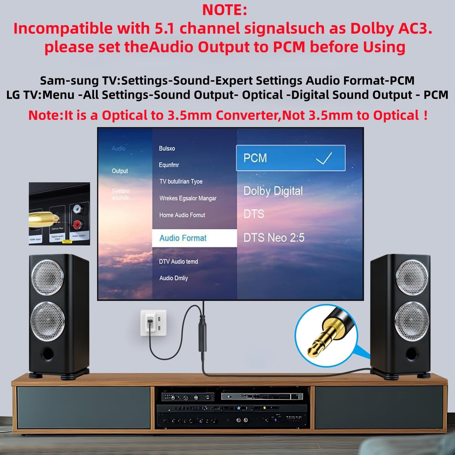 HDTV connection using Toslink to 3.5mm AUX image