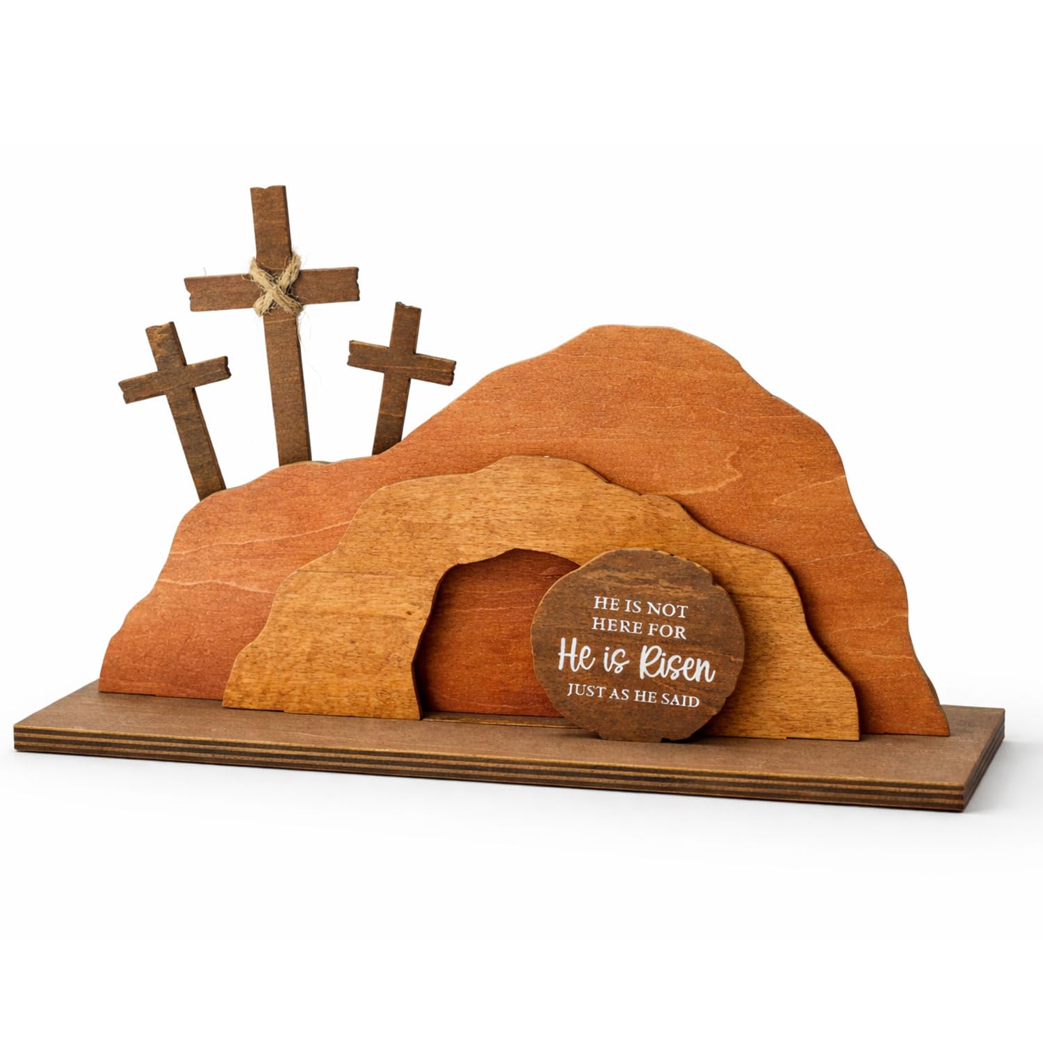 He Is Risen Easter Decorations wooden tomb scene with three crosses