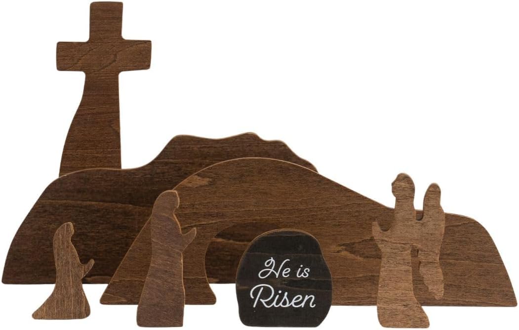 He Is Risen Wooden Decor Easter Resurrection Scene close up