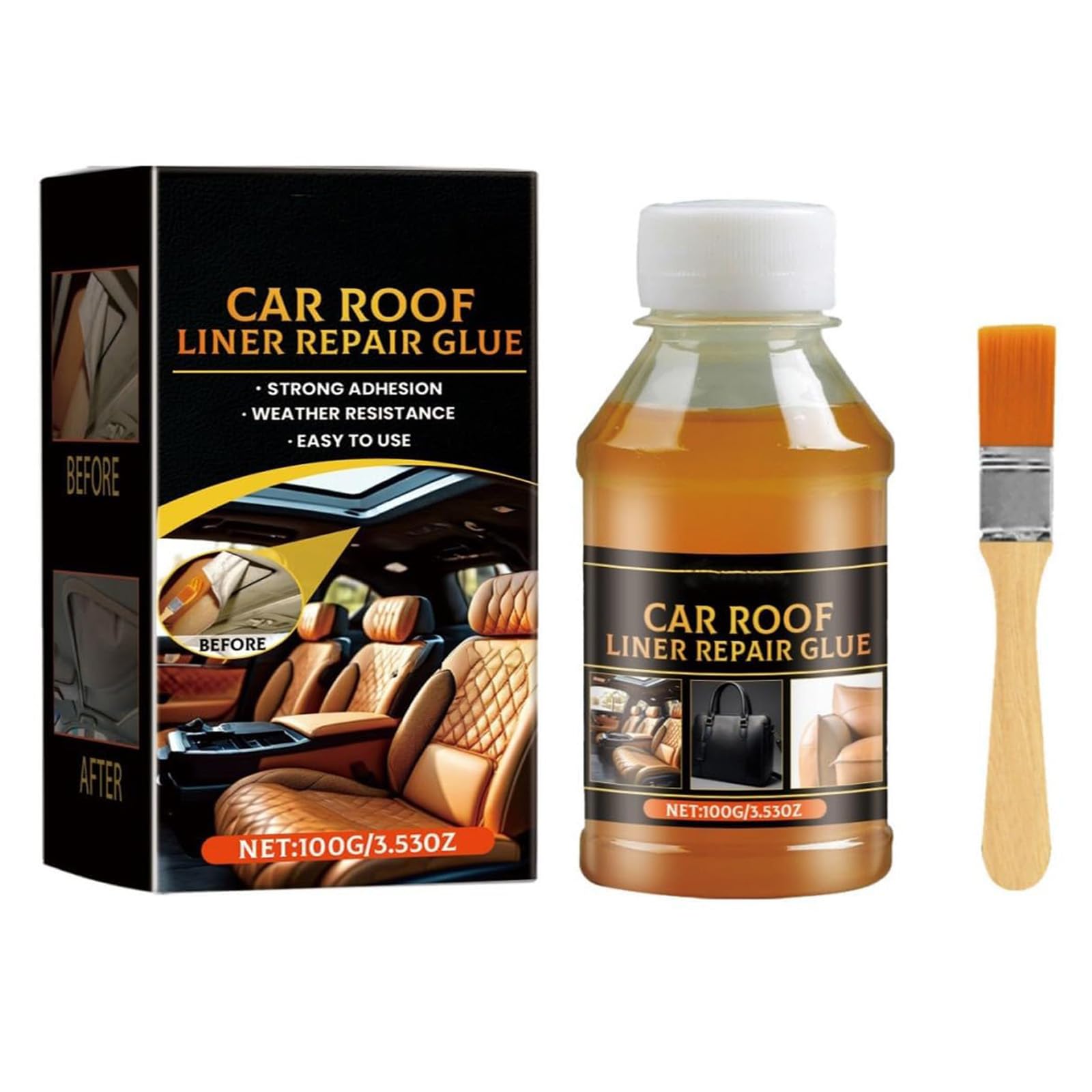 Headliner Repair Glue 100 ml bottle with yellow transparent adhesive