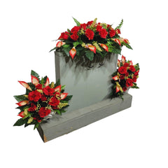 Headstone decoration bouquet on metal saddle