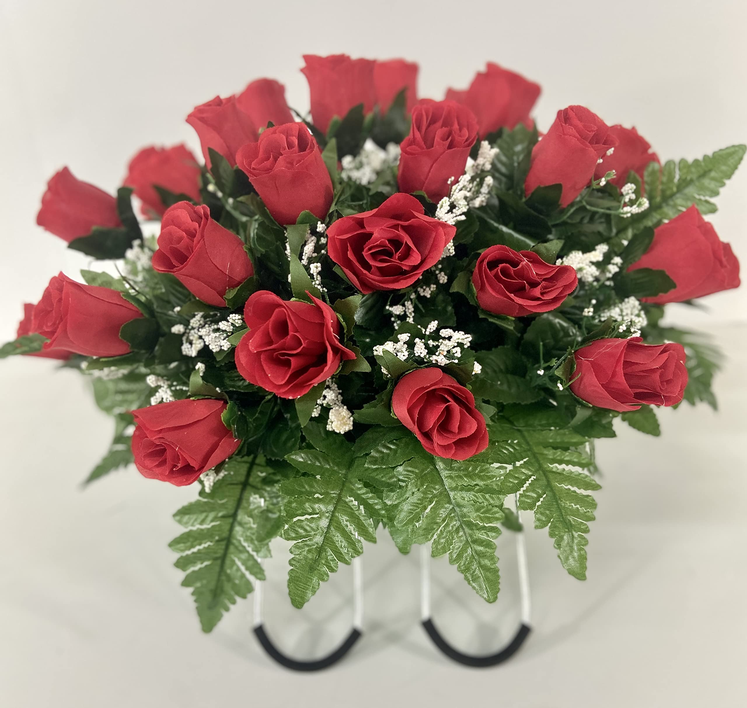 Artificial red roses with babys breath arrangement