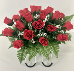 Artificial red roses with babys breath arrangement