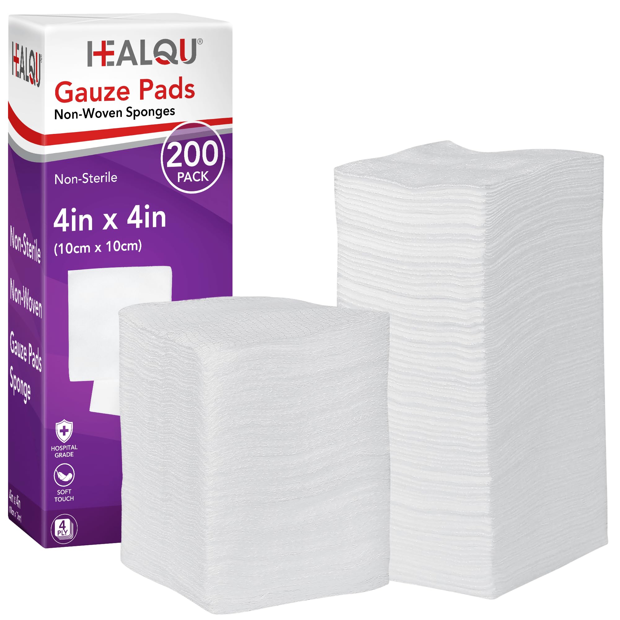 HEALQU 4x4 gauze pads non-woven pack of 200 for wound care
