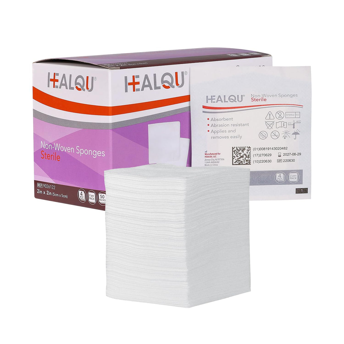 HEALQU non-woven gauze pads box of 100 sterile