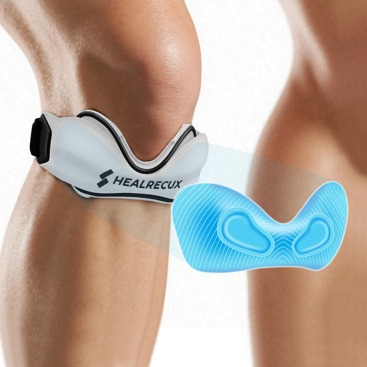 Healrecux patellar tendon support strap white front view