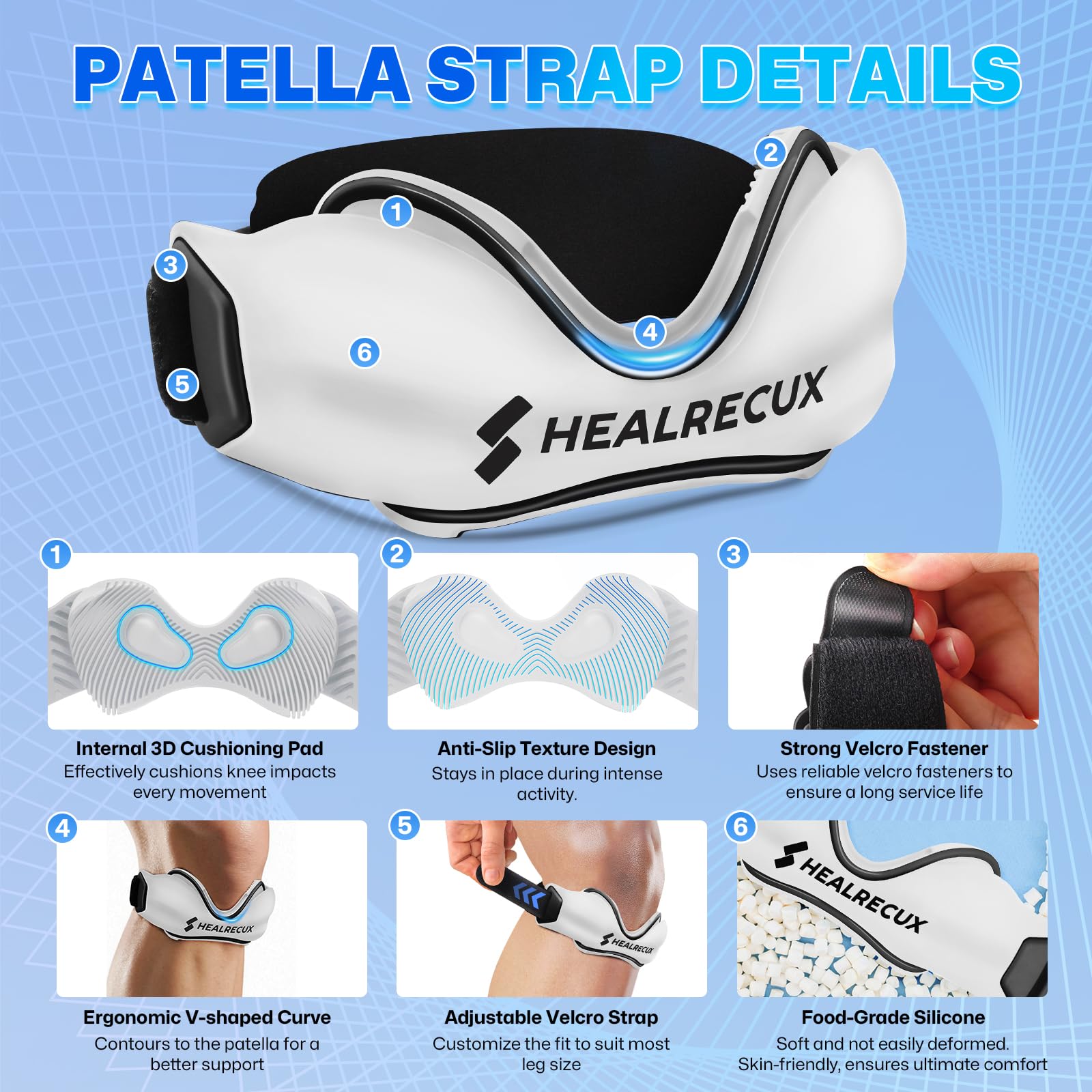 Healrecux silicone patella knee strap close up