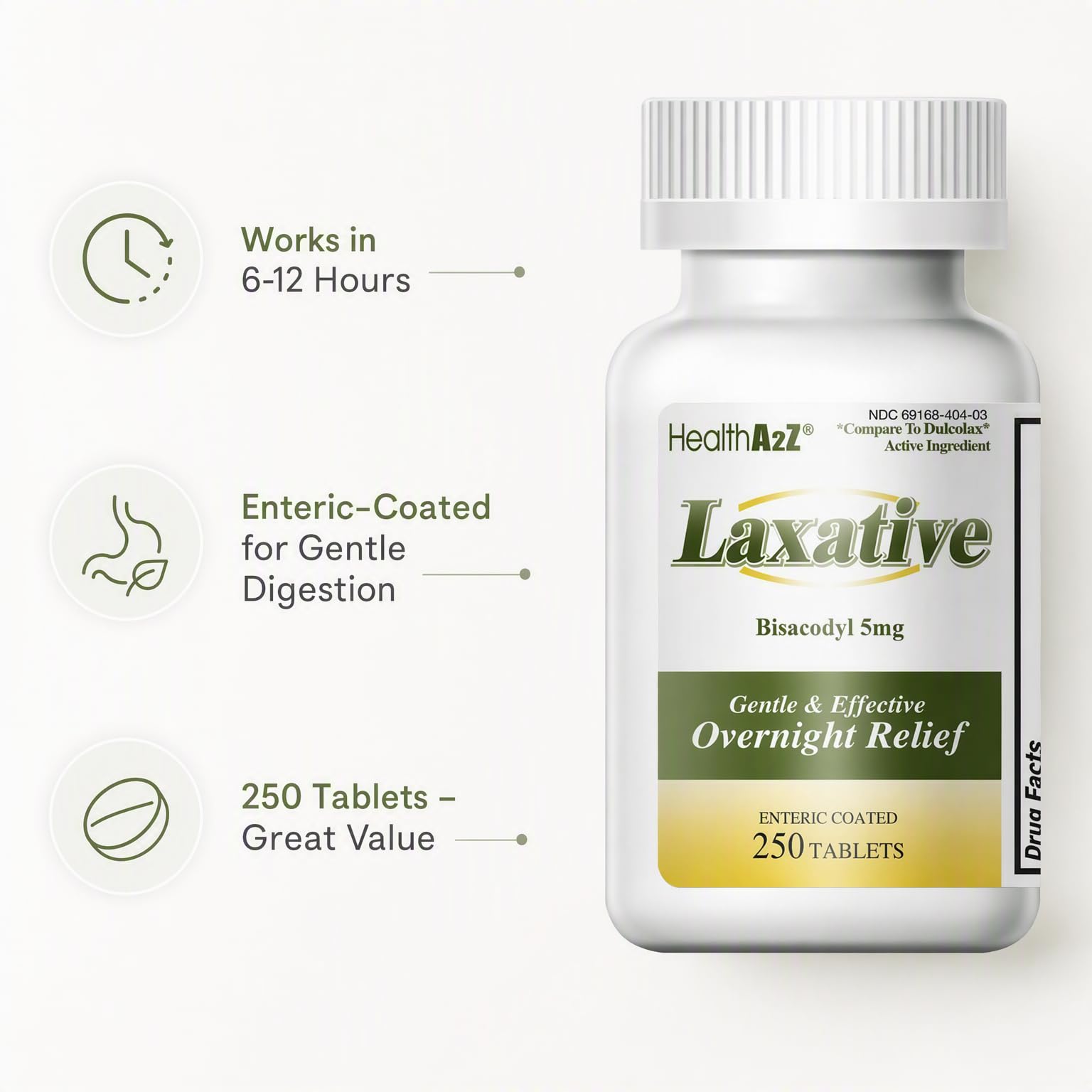 HealthA2Z® Laxative Bisacodyl 5mg 250 count packaging