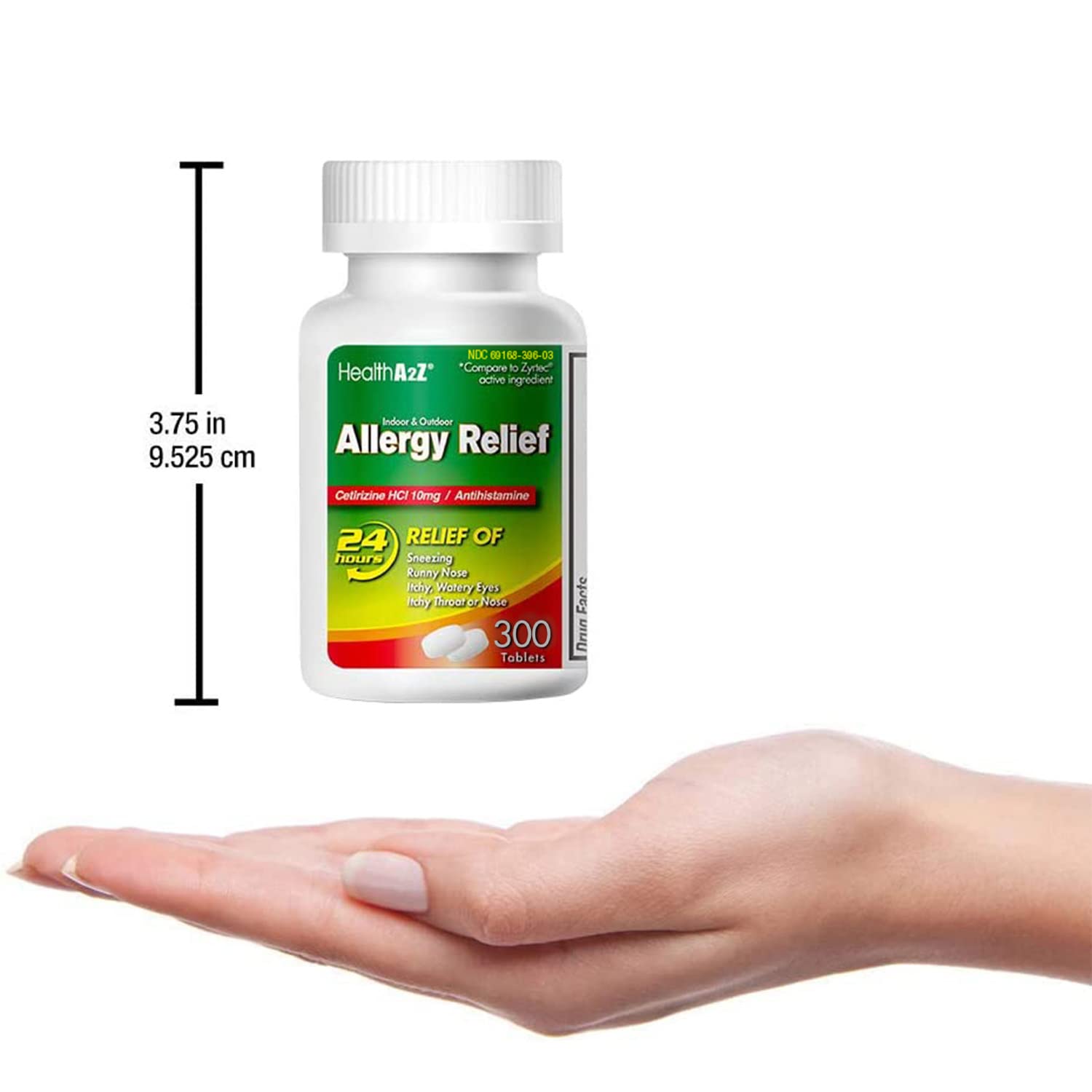 HealthA2Z cetirizine 10mg dye free 300 count tablet