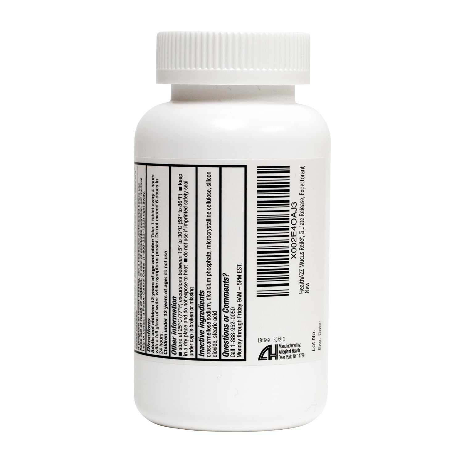 Dye Free HealthA2Z Mucus Relief bottle packaging