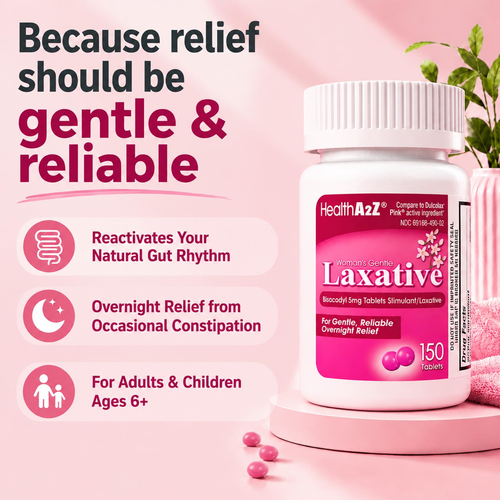 HealthA2Z Woman's Gentle Laxative bottle with 150 tablets