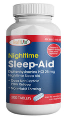 HealthLife Sleep Aid mini caplets 25 mg Diphenhydramine HCl 300 count packaging